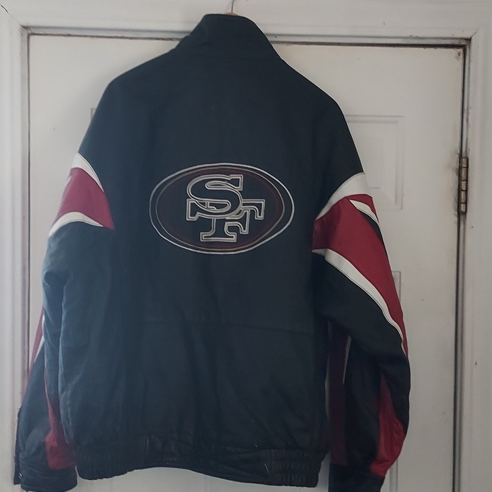 Pro Player Black Jacket with Red and White Sleeve Accents 49ers. Xxl Leather